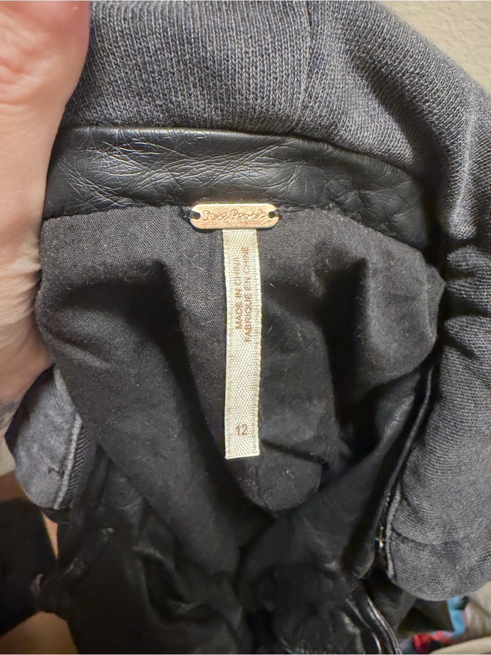Free People Black Faux Leather Jacket with Gray Hood - Picture 4 of 10